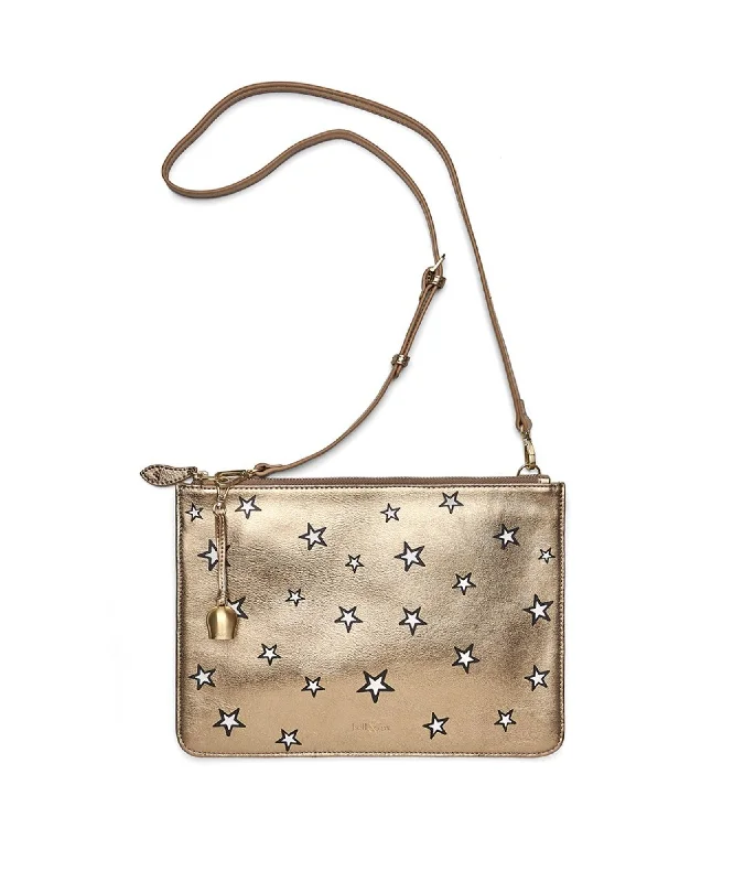 GIA Cross Body Bag / Oversize Clutch - Gold Star Print