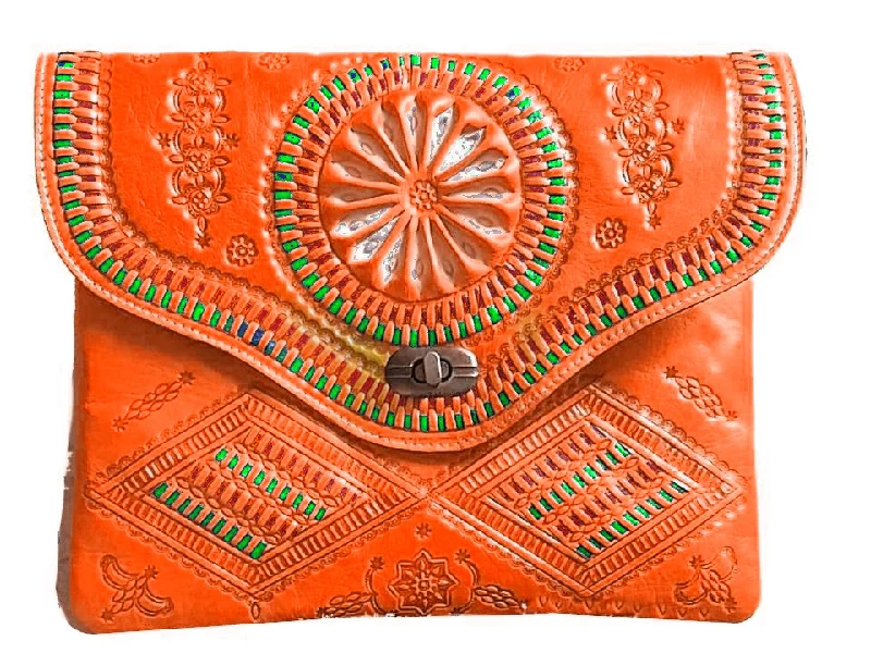 Jeblia - Orange Leather Clutch Bag - Orange