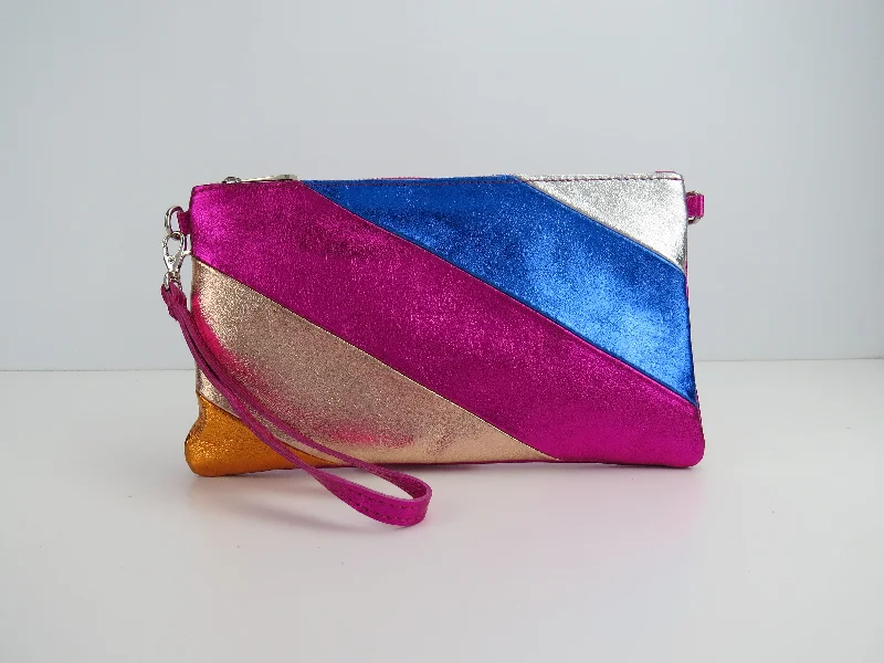 Magenta Retro-Stiped Clutch Bag