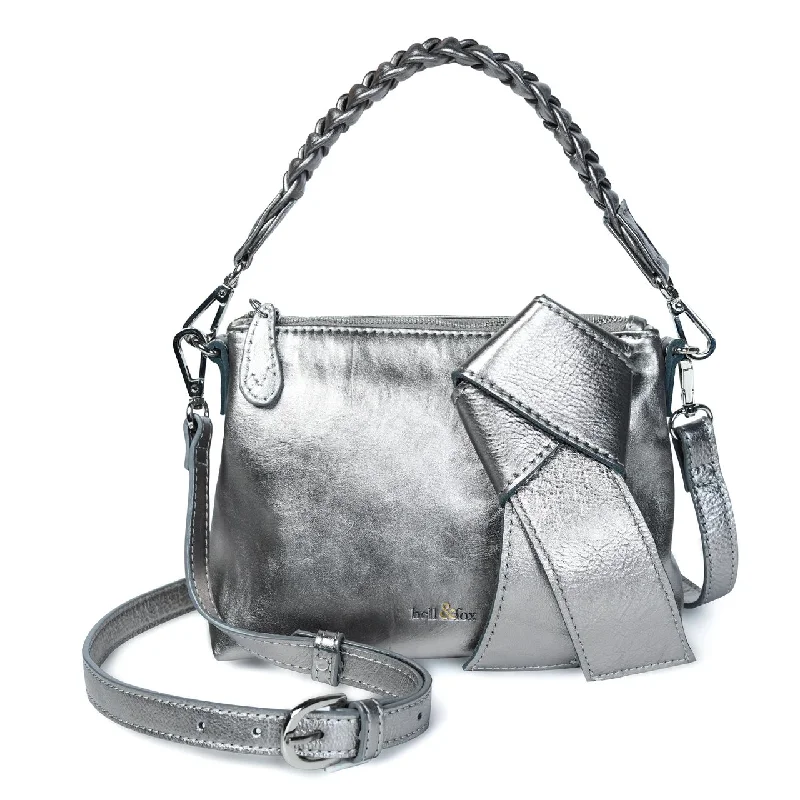 INDIRA Bow Detail Clutch / Crossbody in Gunmetal