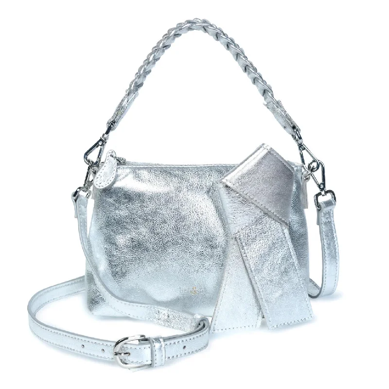 INDIRA Bow Detail Clutch / Crossbody in Silver