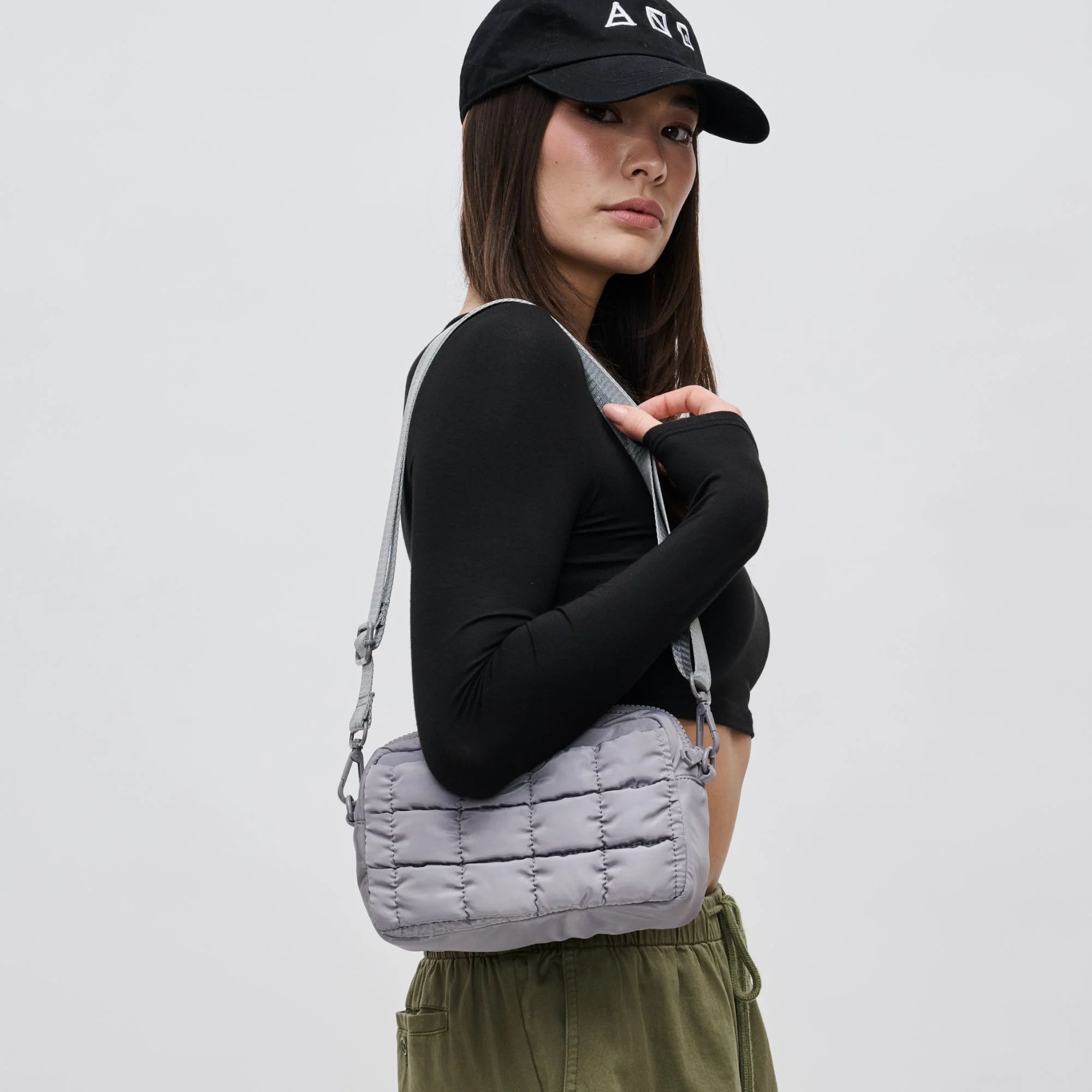 Sol and Selene Inspiration - Quilted Nylon Crossbody in Grey