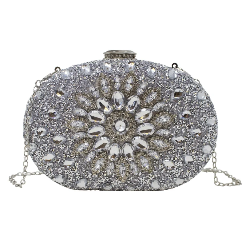 Sparkly Silver Diamante Encrusted Clutch Bag