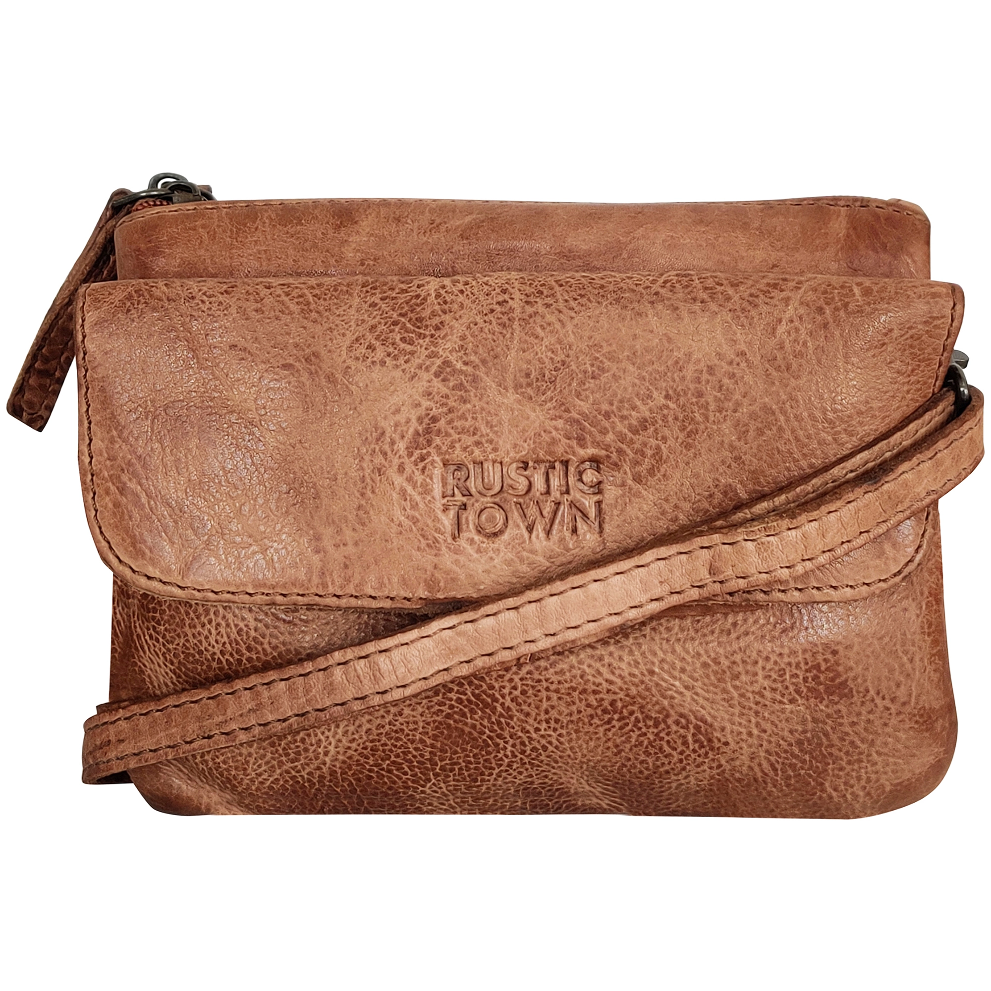 Leather Sling Bag Wristlet Clutch for Women, Cognac