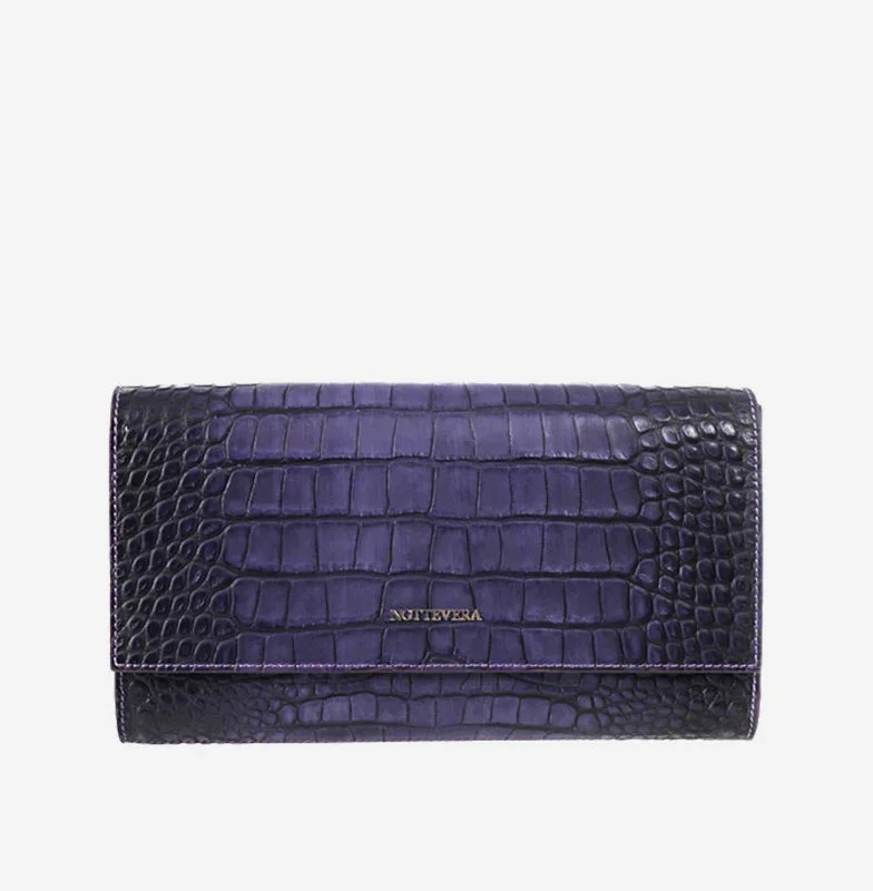 CLEO CROC EMBOSSED LEATHER CLUTCH - DARK VIOLET