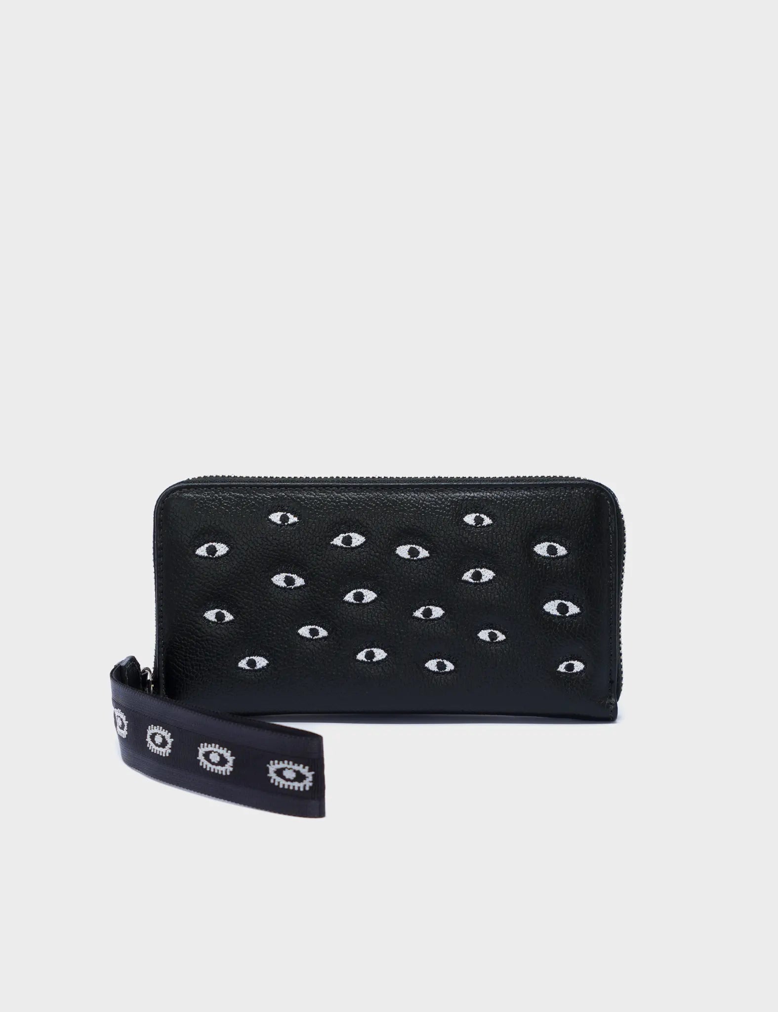 Francis Black Leather Wallet - All Over Eyes Embroidery