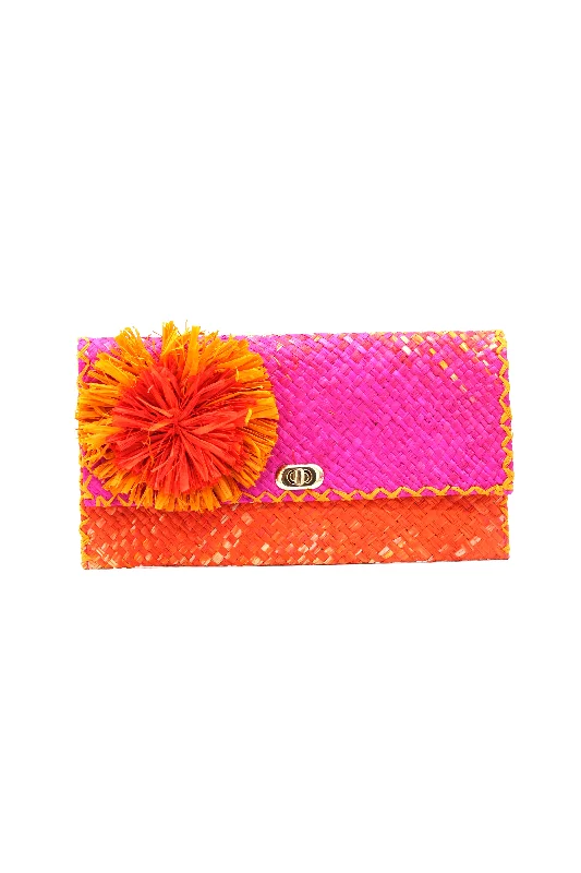 Holden Ombre Straw Envelope Clutch Purse with Flower Pouf