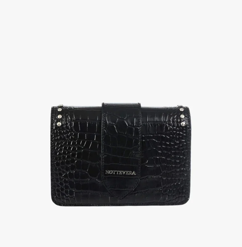 KIRA BLACK MINI CROC EMBOSSED CROSSBODY LEATHER BAG