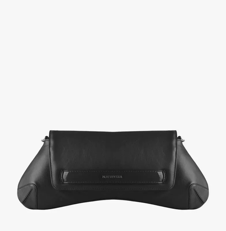 LINDA LEATHER CLUTCH - BLACK