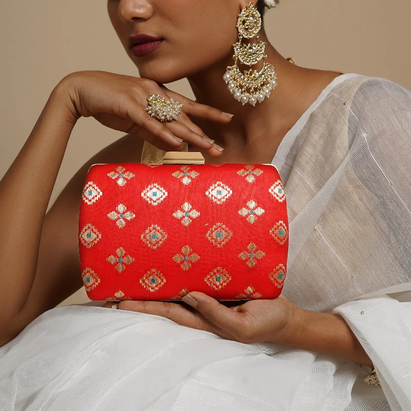 Shaadi Saga Orange Brocade Fabric Clutch