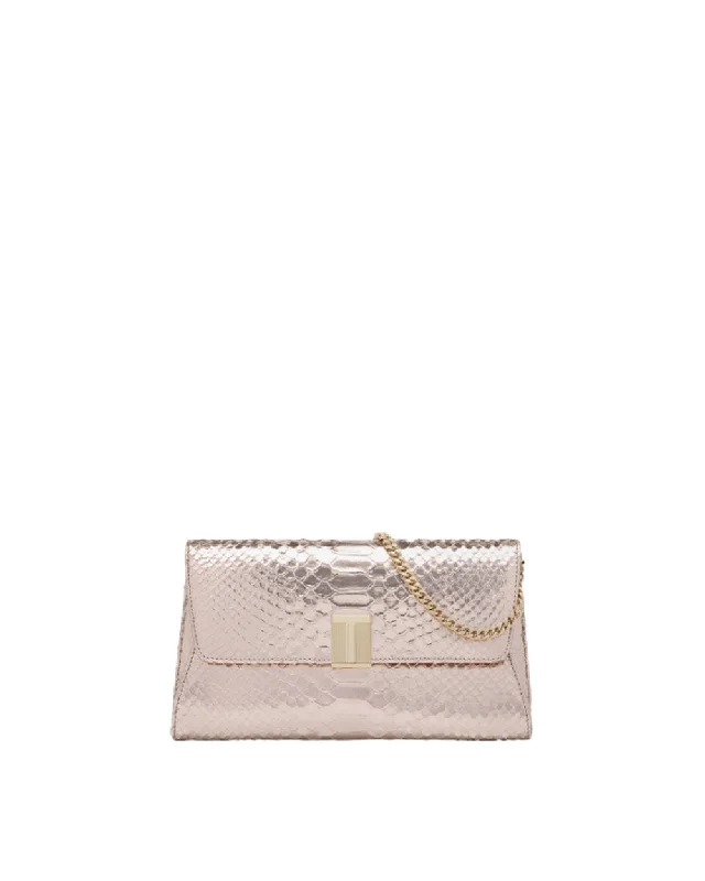 Laminated Python Stamped Clutch in Champagne