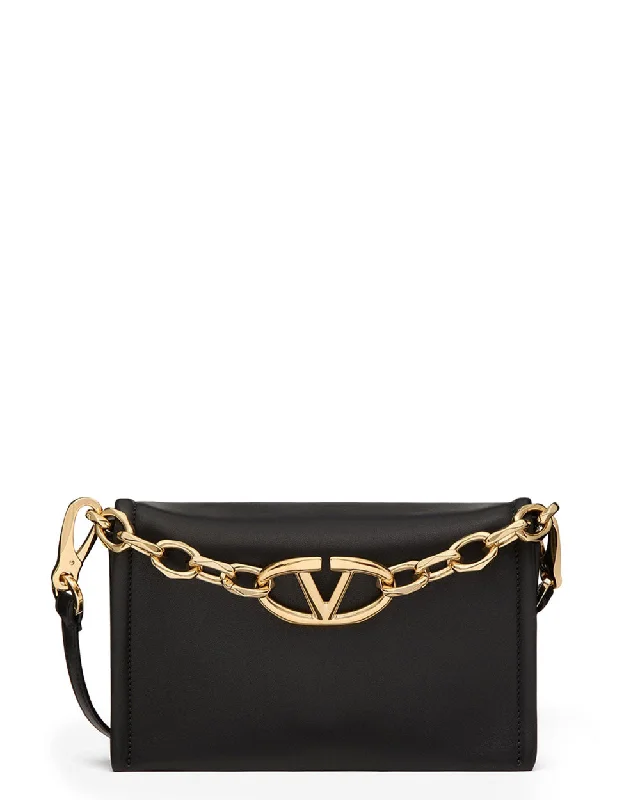 Mini VLogo Chain Clutch in Black