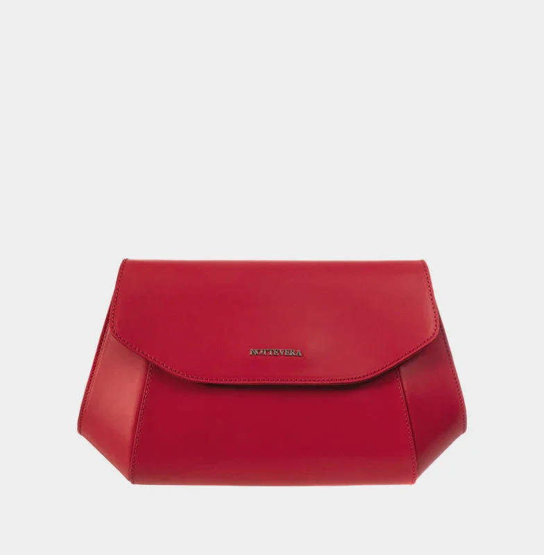 VERONICA GEOMETRIC LEATHER CLUTCH - RED