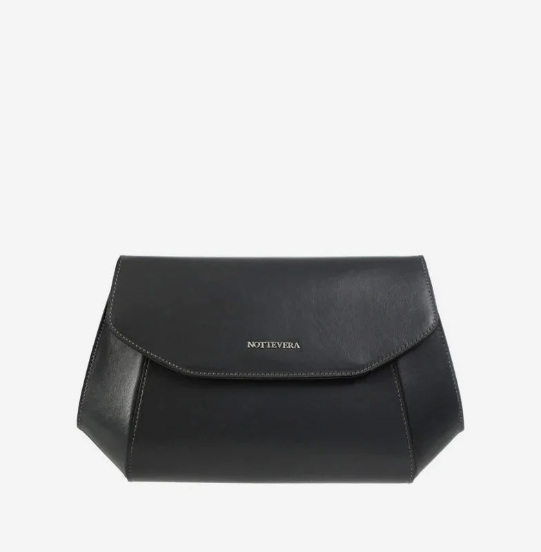 VERONICA GEOMETRIC LEATHER CLUTCH - BLACK