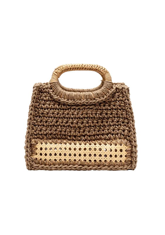 BOLSA TOTE EM CROCHÊ DE SISAL E ALÇA DE RATTAN