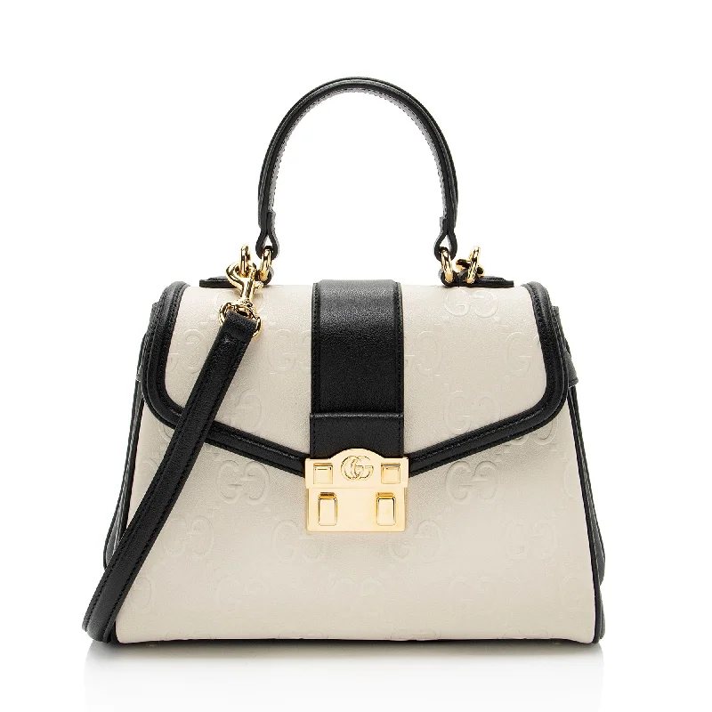 Gucci GG Debossed Leather Small Top Handle (SHF-hGmUB9)