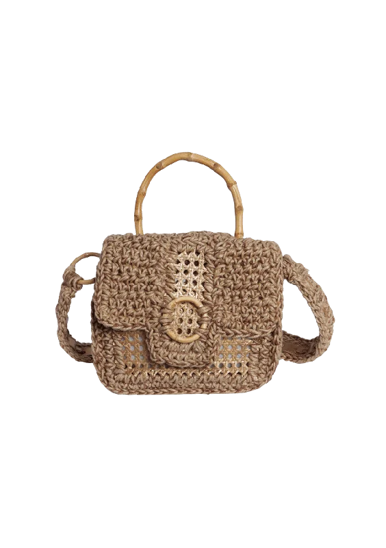 BOLSA BAÚ EM CROCHÊ DE SISAL E PALHA INDIANA METALIZADA