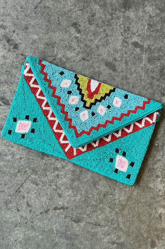 Premium Quality Bags, Budget PricesVintage Style Deals Turquoise Festive Beaded Envelope Clutch Premium Quality Bags, Budget PricesVintage Style Deals Turquoise Festive Beaded Envelope Clutch